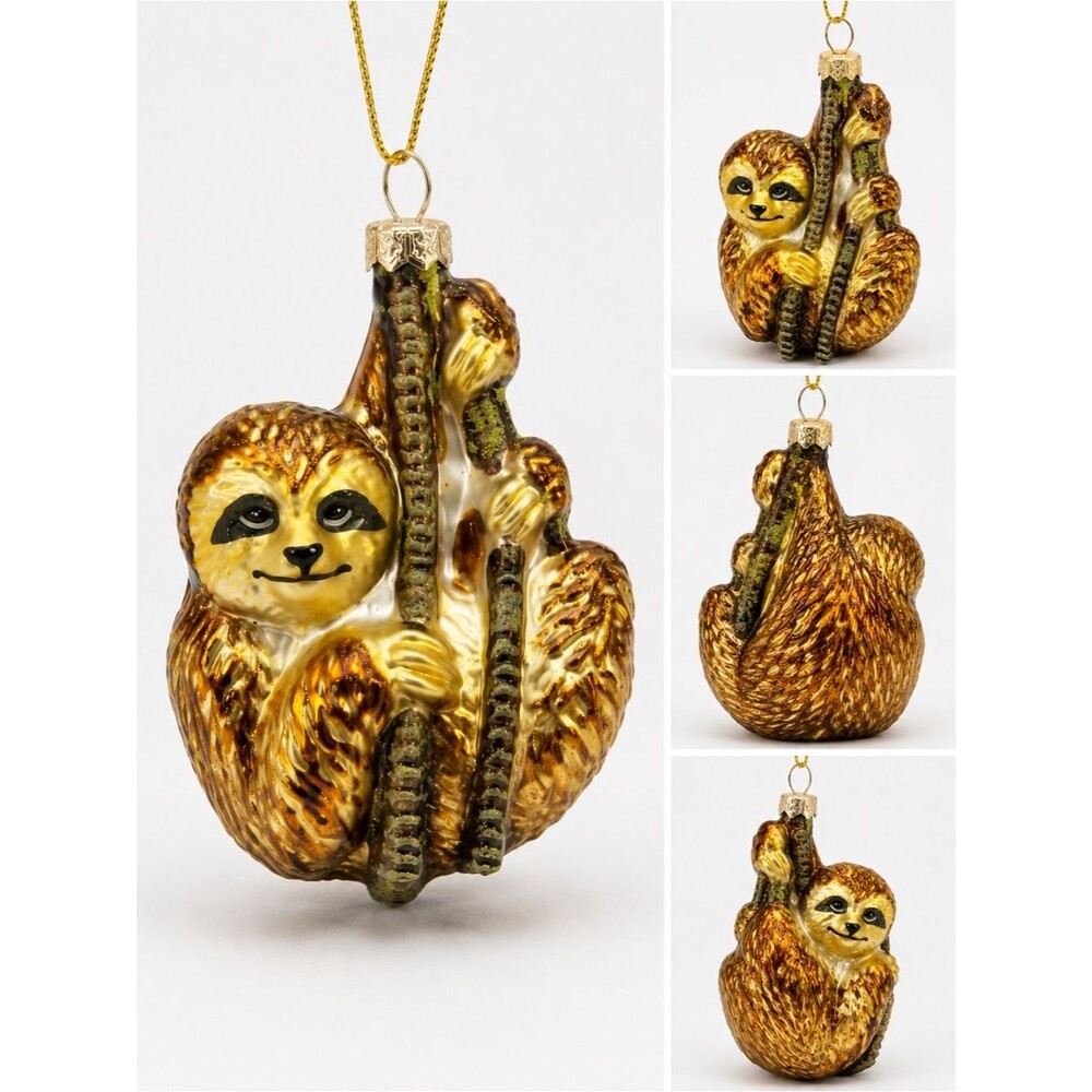 Golden Glass Sloth Ornament with Hanging Loop